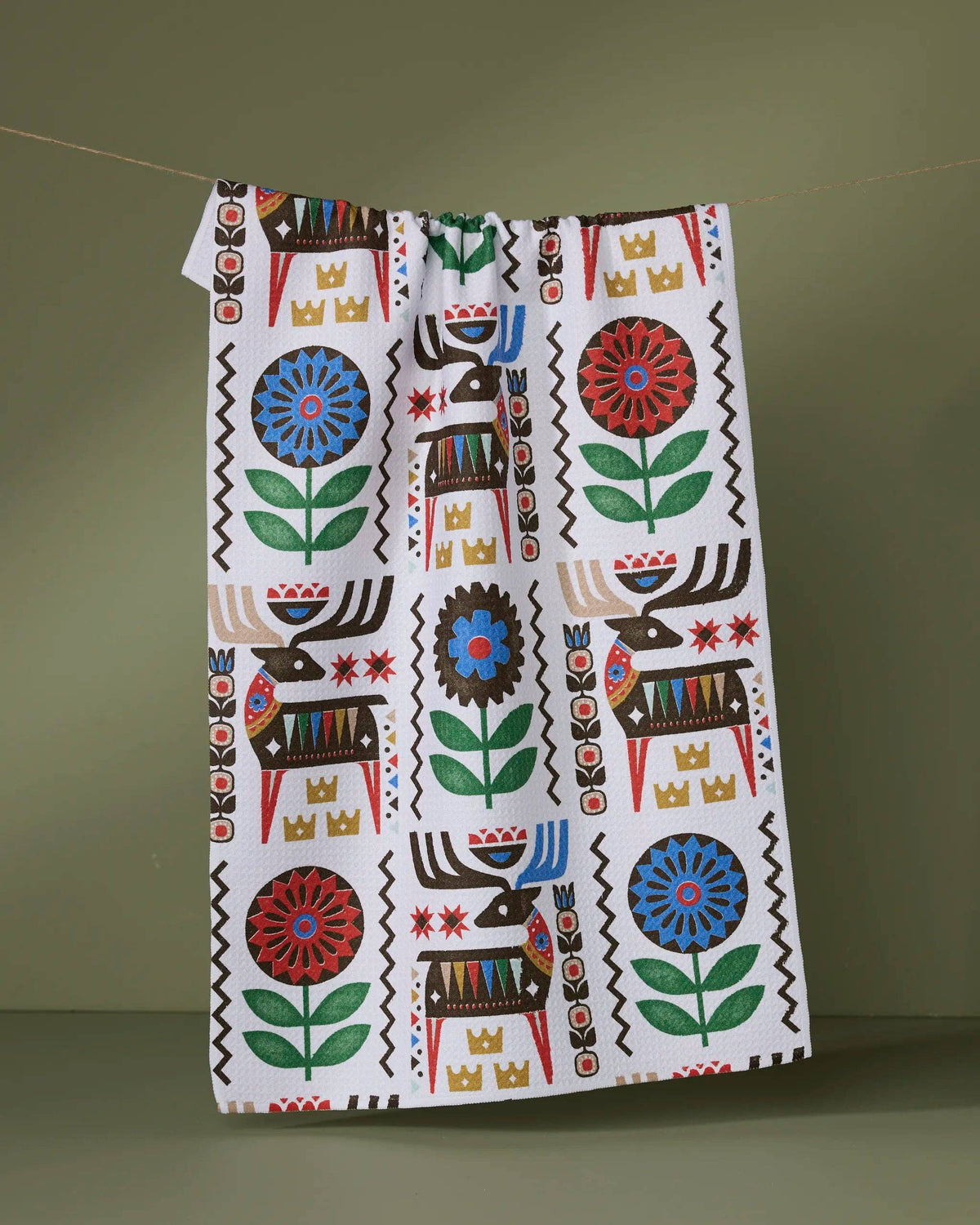 Folk Deer Tea Towel