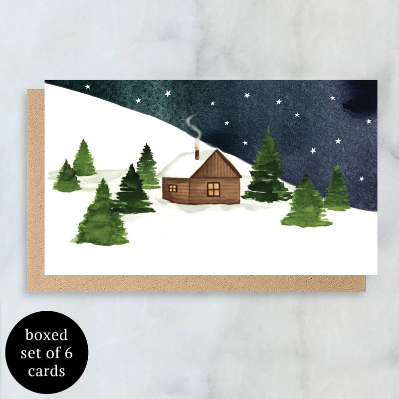 Snowy Cabin  Mini Cards- Boxed Set of 6 | Blank Holiday