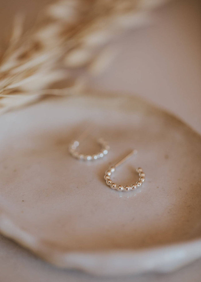 Beaded Huggie Hoops | 14kt Gold Fill + Sterling Silver