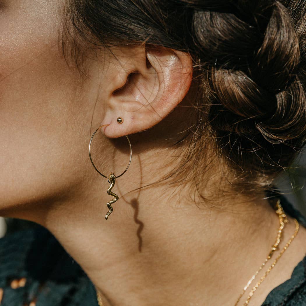 1" 14k Gold Serpent Hoop Earrings