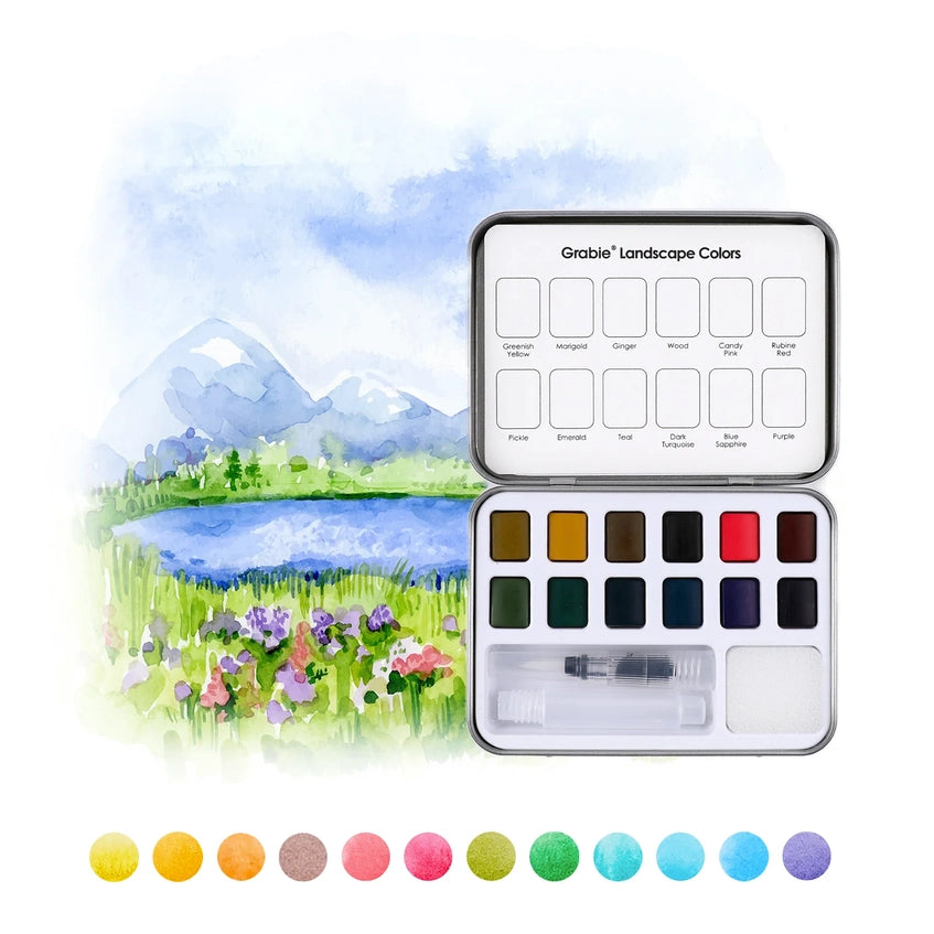 Watercolor Pocket Set Of  12 With Brush - Landscape