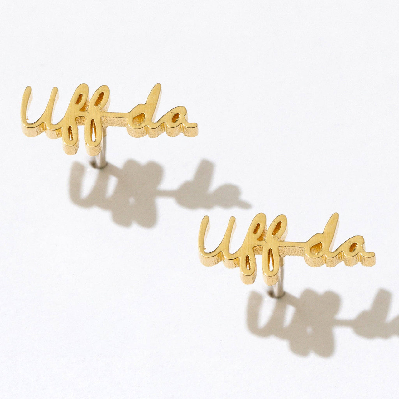 14K Gold Plated Uff da Script Stud Earrings - Single or Pair