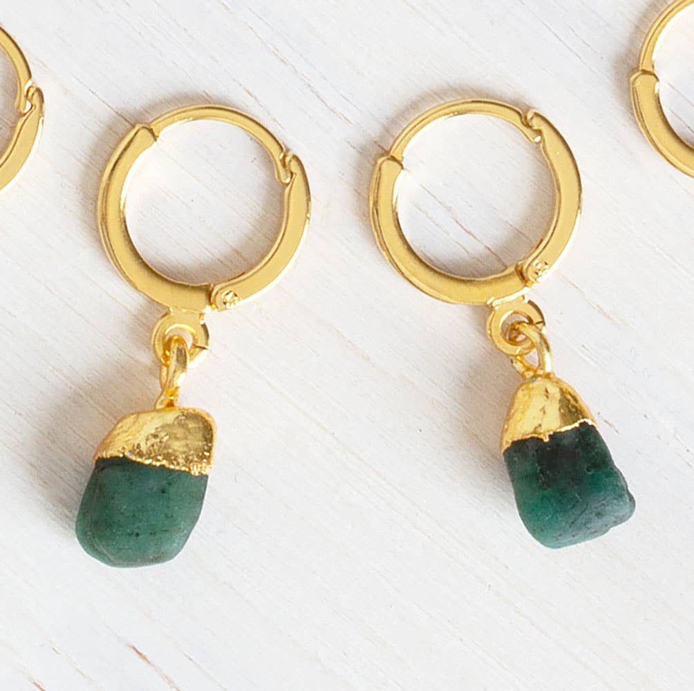 Rough Cut Gemstone Huggie Earrings