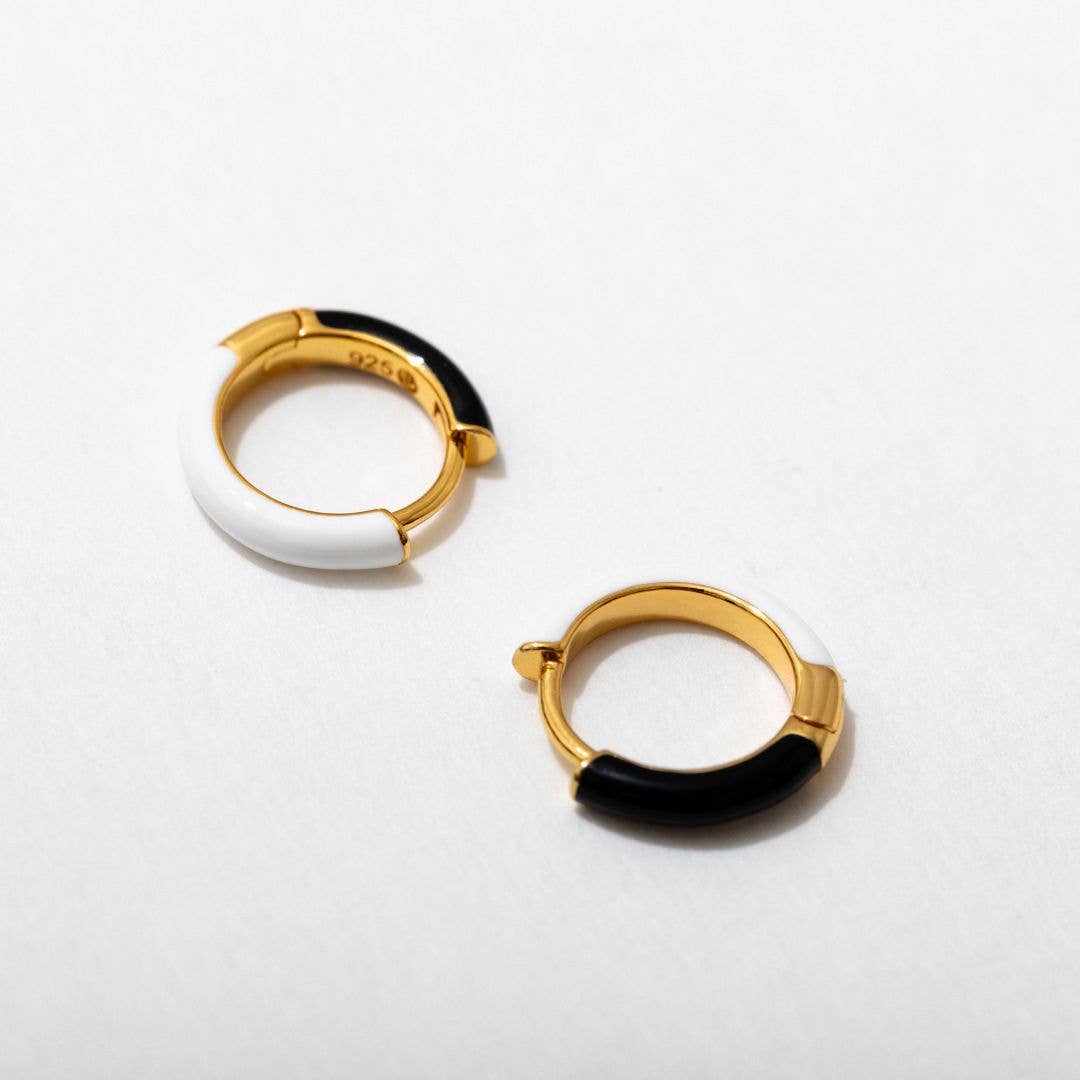 Two Tone Enamel Huggie Hoop Earrings