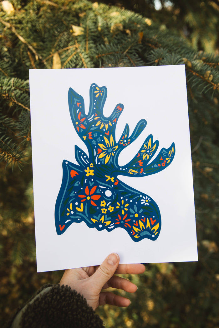 Floral Nordic Moose Wall Art