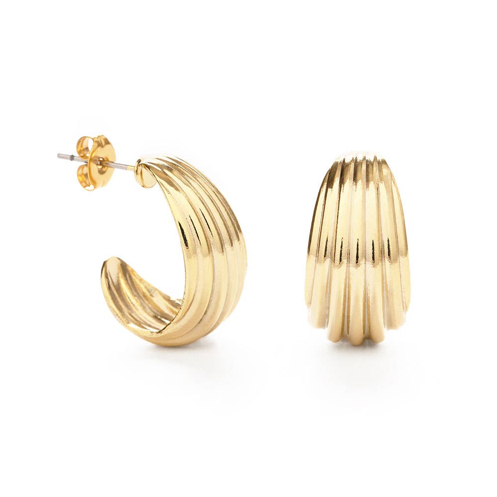 Vintage Ribbed Shell Hoop Earrings