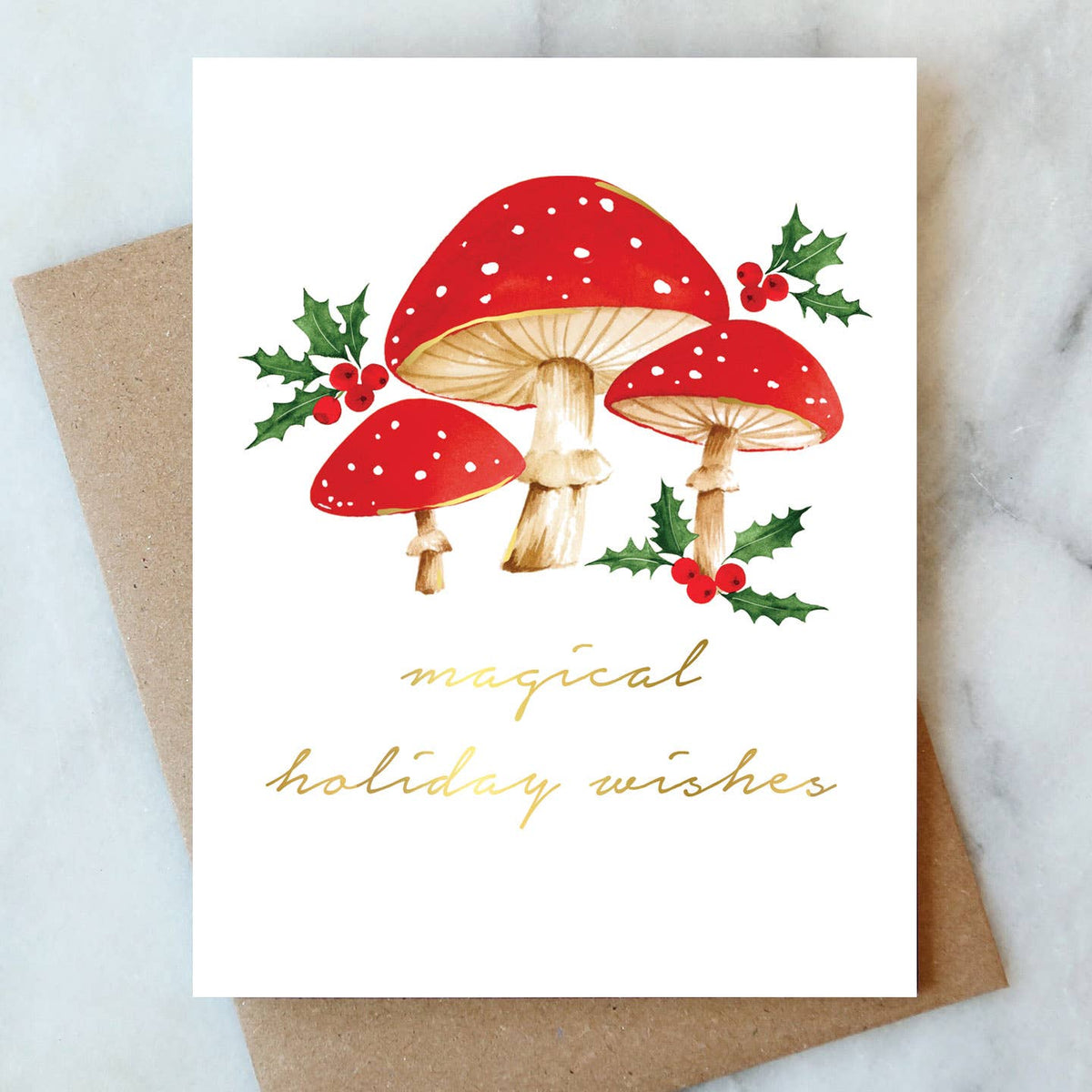 Magical Holiday Mushrooms Greeting Card | Christmas Holiday