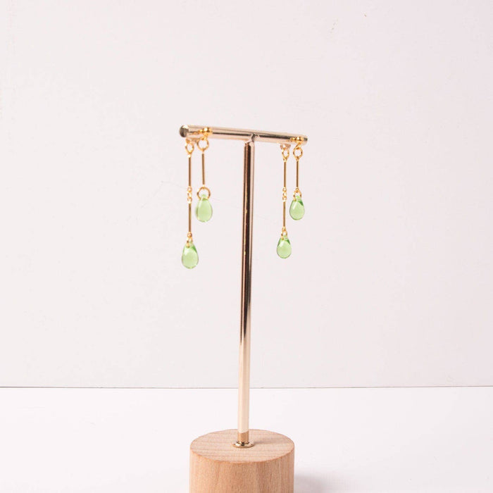 Peridot Glass Double Drop Earrings