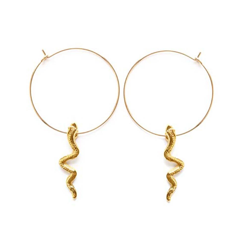 1" 14k Gold Serpent Hoop Earrings