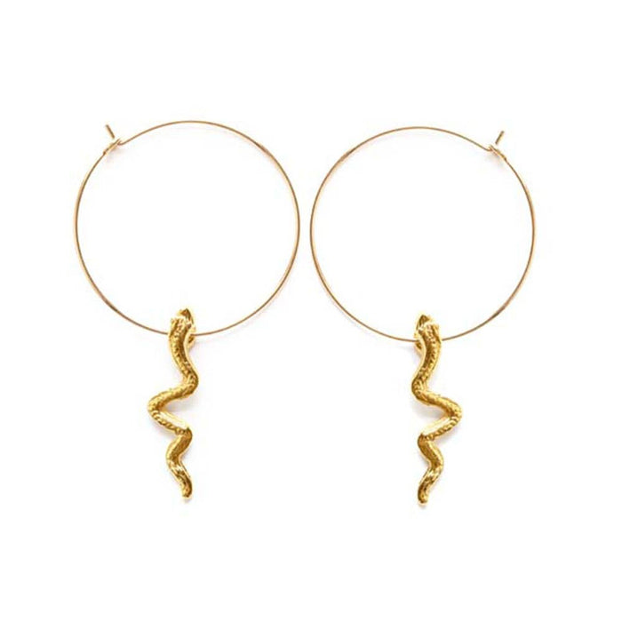 1" 14k Gold Serpent Hoop Earrings