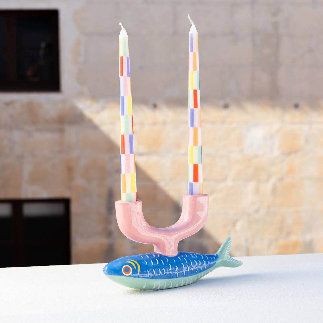 Multicolor Check Taper Candles - 2 Pack | Valentines Decor |