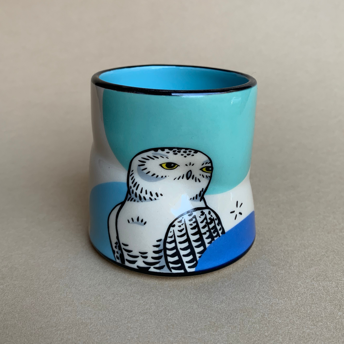 Lucky Snowy Owl Cup - Medium Ceramic Christmas Holiday Mug