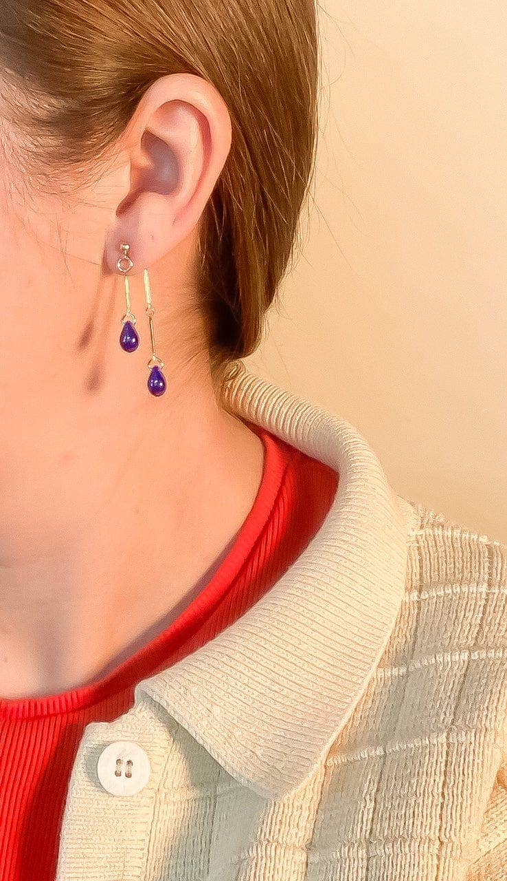 Cobalt Glass Double Drop Earrings