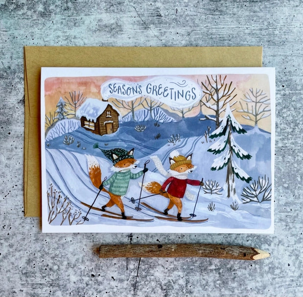 Skiing Foxes Christmas Card Boxed Set