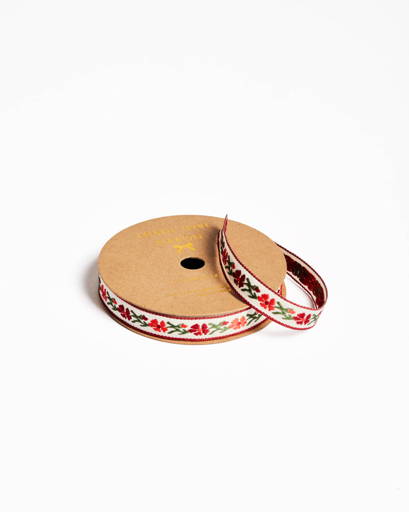 Red Vine Floral Woven Ribbon