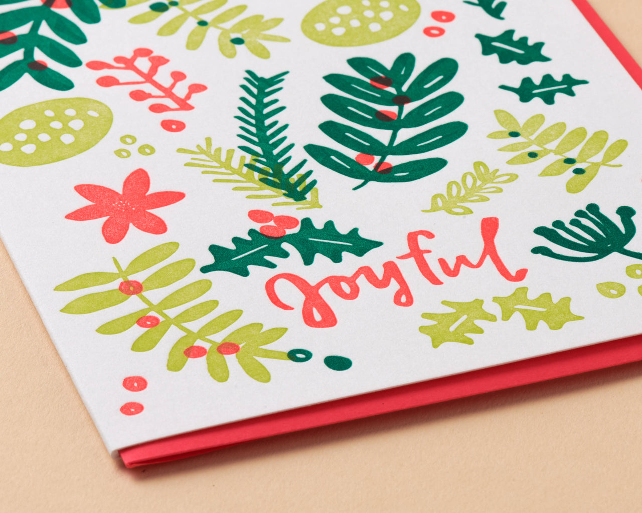 Joyful Holiday Plants Letterpress Greeting Card - Christmas Card- Made in USA