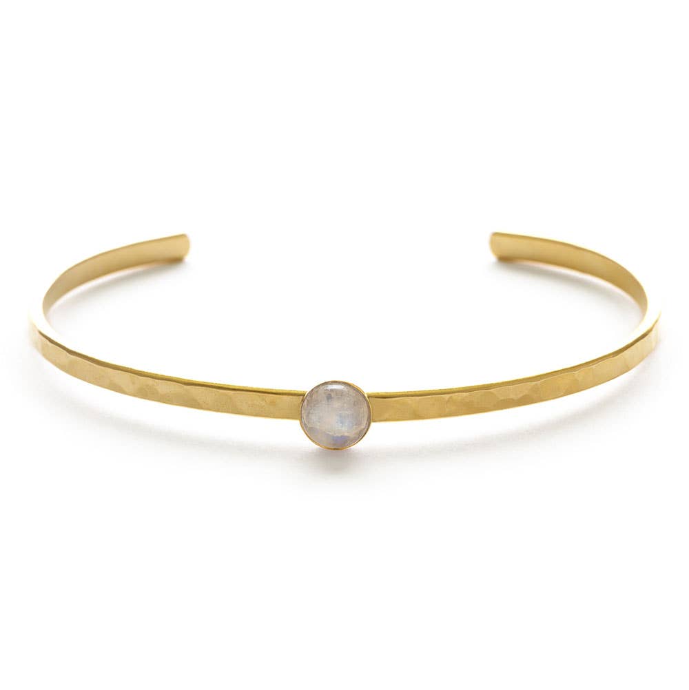 6mm Moonstone Hammered Cuff Bracelet