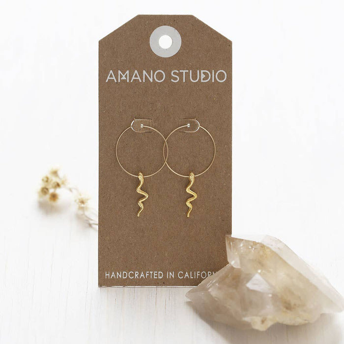 1" 14k Gold Serpent Hoop Earrings