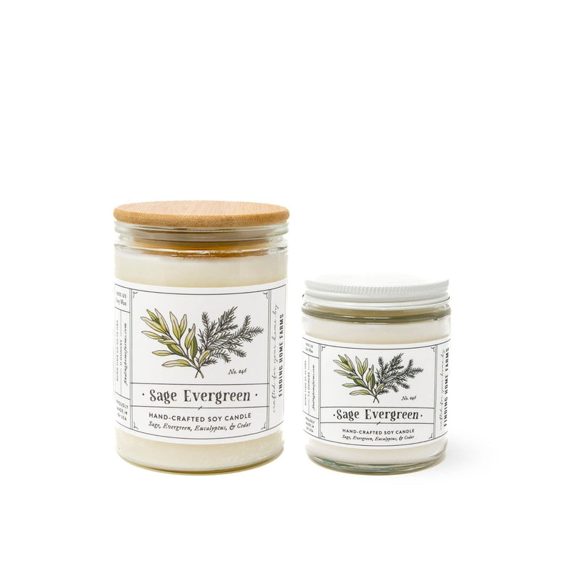 Soy Candle, Sage Evergreen, Woody & Herbal Scent, Year Round