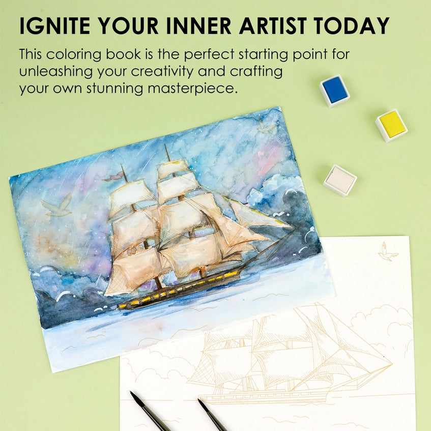 15 Sheets 140LB Landscape-Themed Watercolor Coloring
