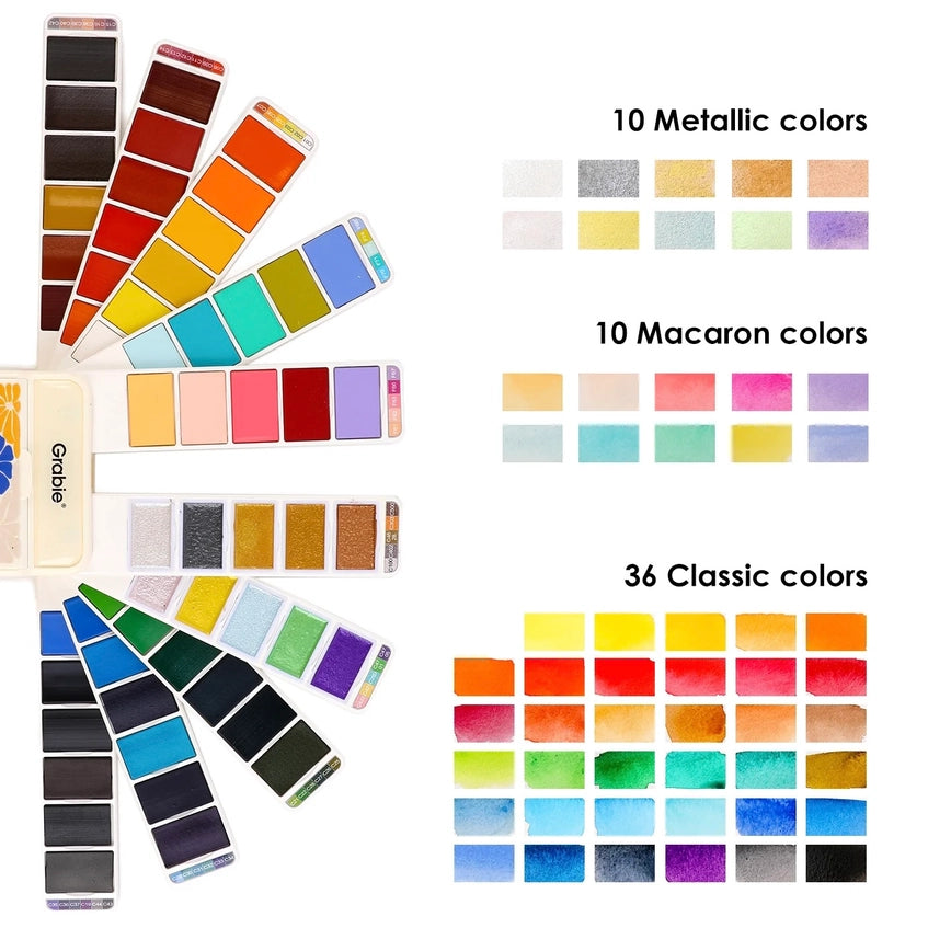Foldable Watercolor Set Of  56 With Water Brush Pen