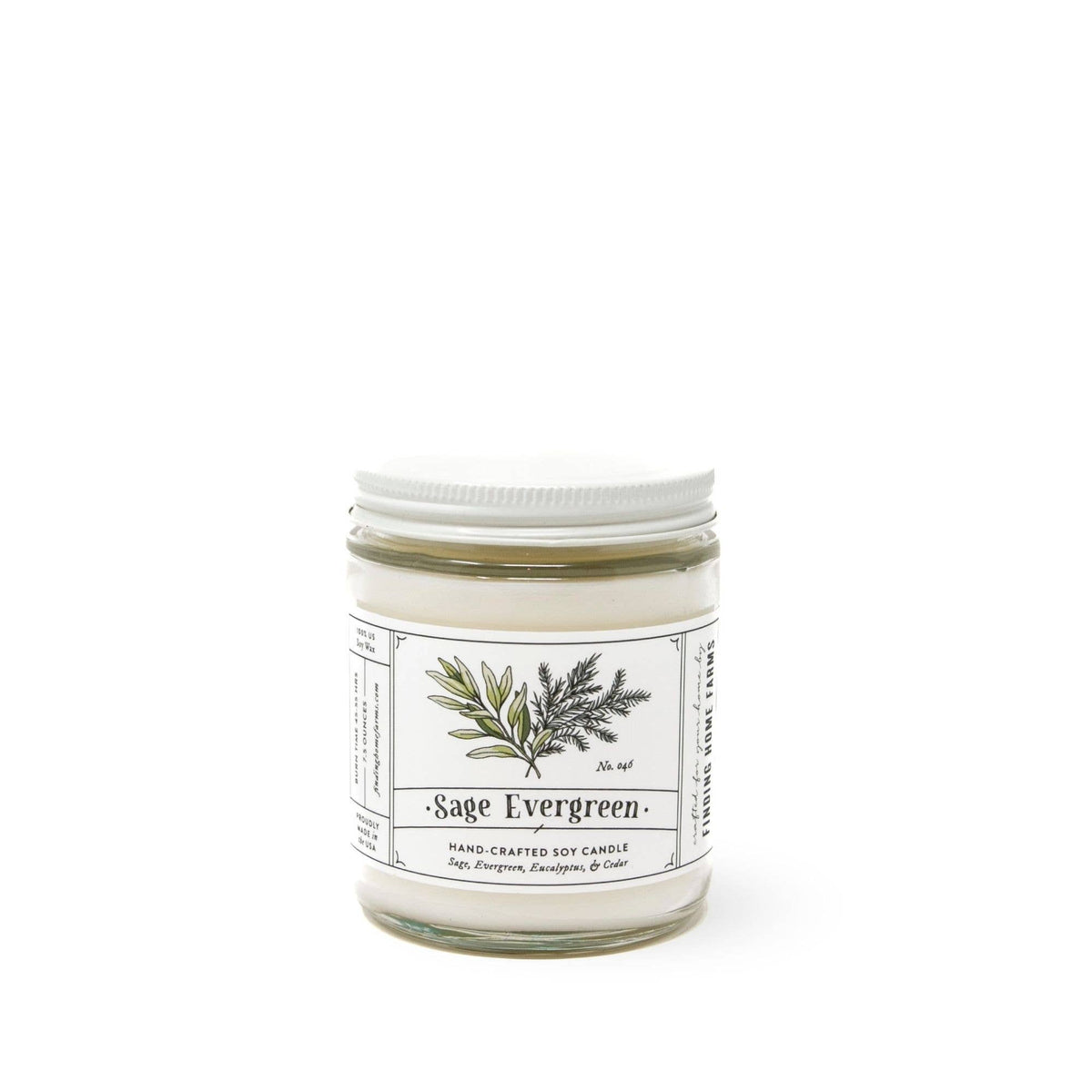 Soy Candle, Sage Evergreen, Woody & Herbal Scent, Year Round