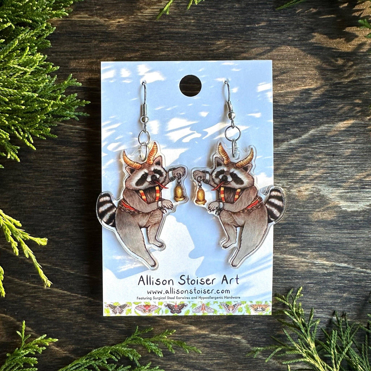 Acrylic Krampus Raccoon Earrings
