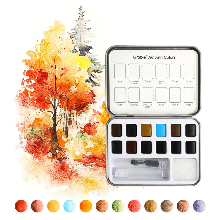 Watercolor Pocket Set Of  12 With Brush - Autumn
