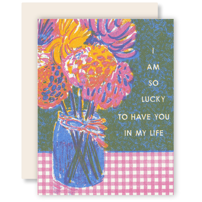 So Lucky To Have You (Bouquet) -Mother/Father Risograph Card