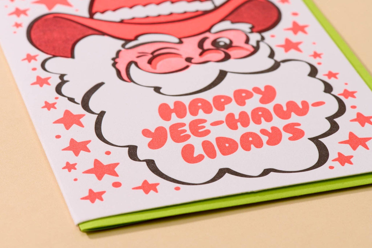 Yee-Haw-lidays Western Santa Letterpress Holiday Christmas Card - Made in USA, Yee Haw