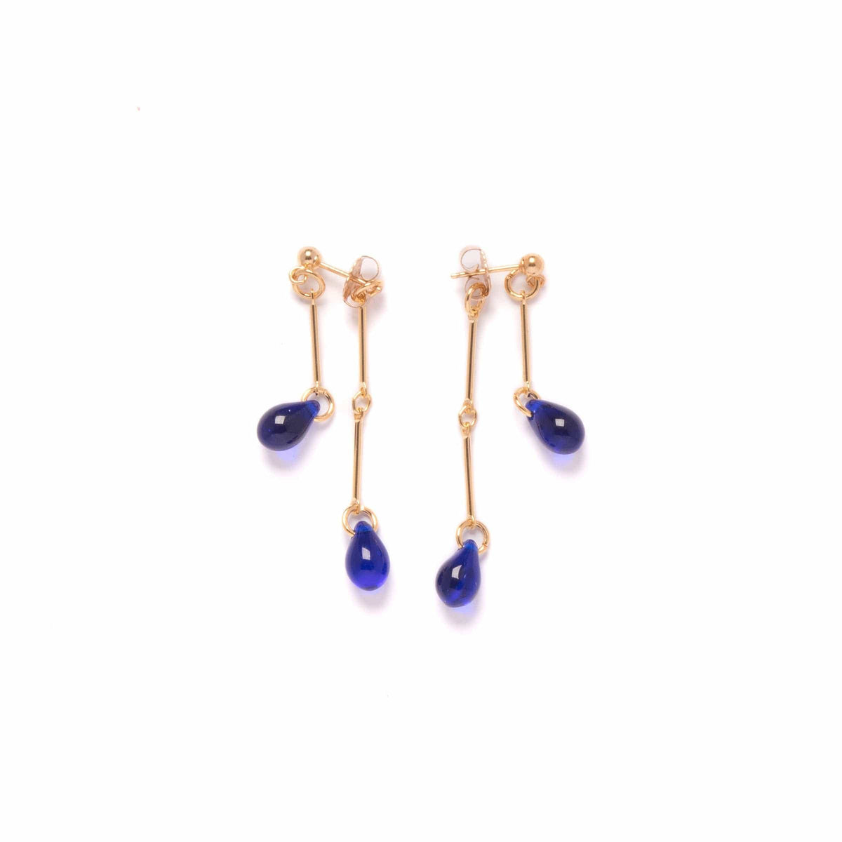 Cobalt Glass Double Drop Earrings