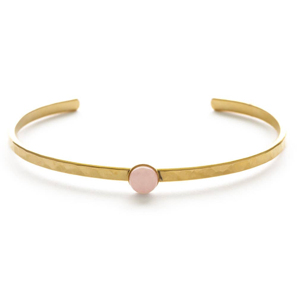 6mm Rose Quartz Hammered Cuff Bracelet