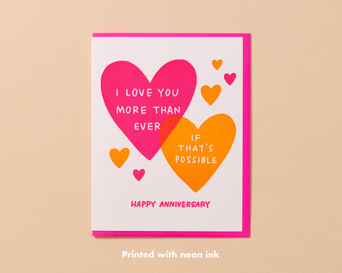 More Than Ever Hearts Anniversary Letterpress Greeting Card