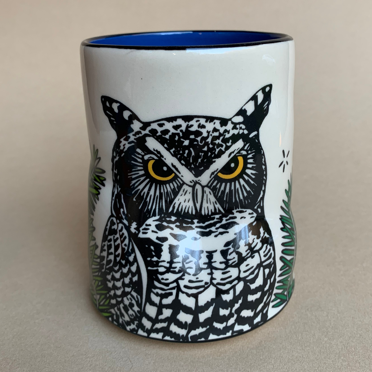 Lucky Great Horned Owl Cup - XLarge Ceramic Mug Father's Day