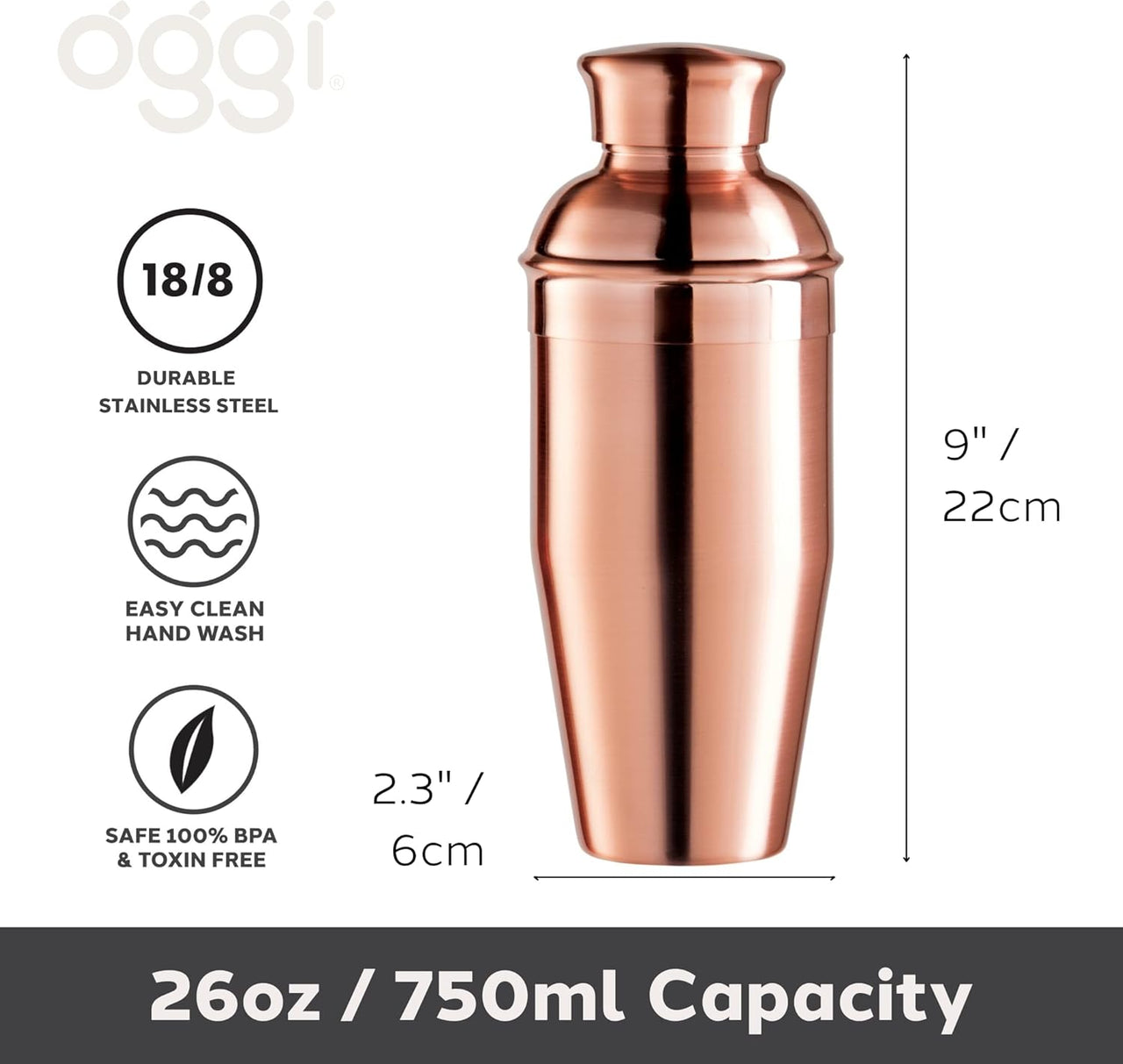 26oz Classic Cocktail Shaker Copper