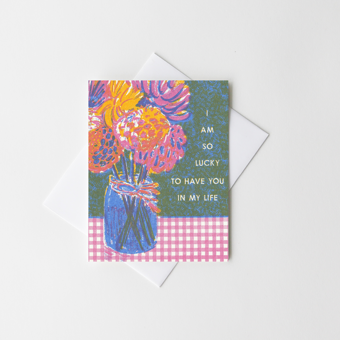 So Lucky To Have You (Bouquet) -Mother/Father Risograph Card