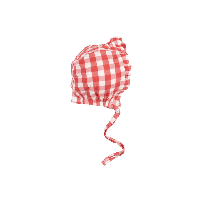 Ruffle Bonnet - - Strawberry Gingham - 0-3M