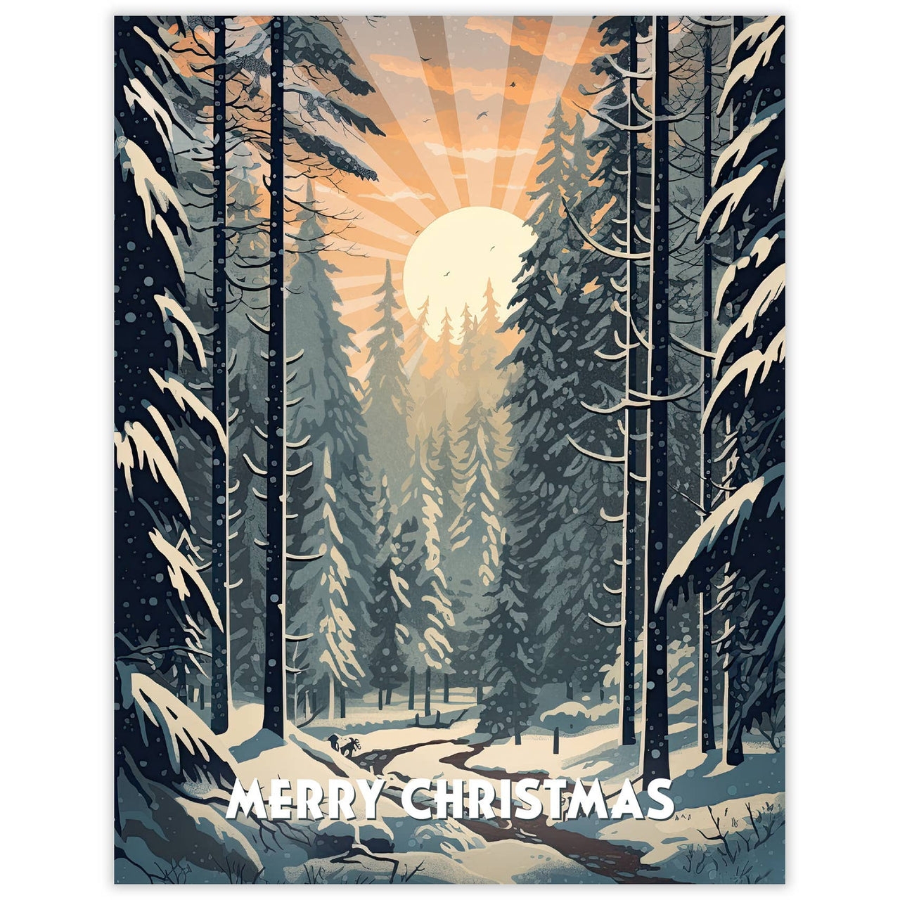 Forest Light Sunset Christmas Card