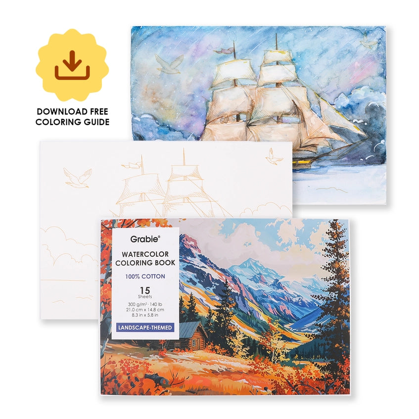 15 Sheets 140LB Landscape-Themed Watercolor Coloring