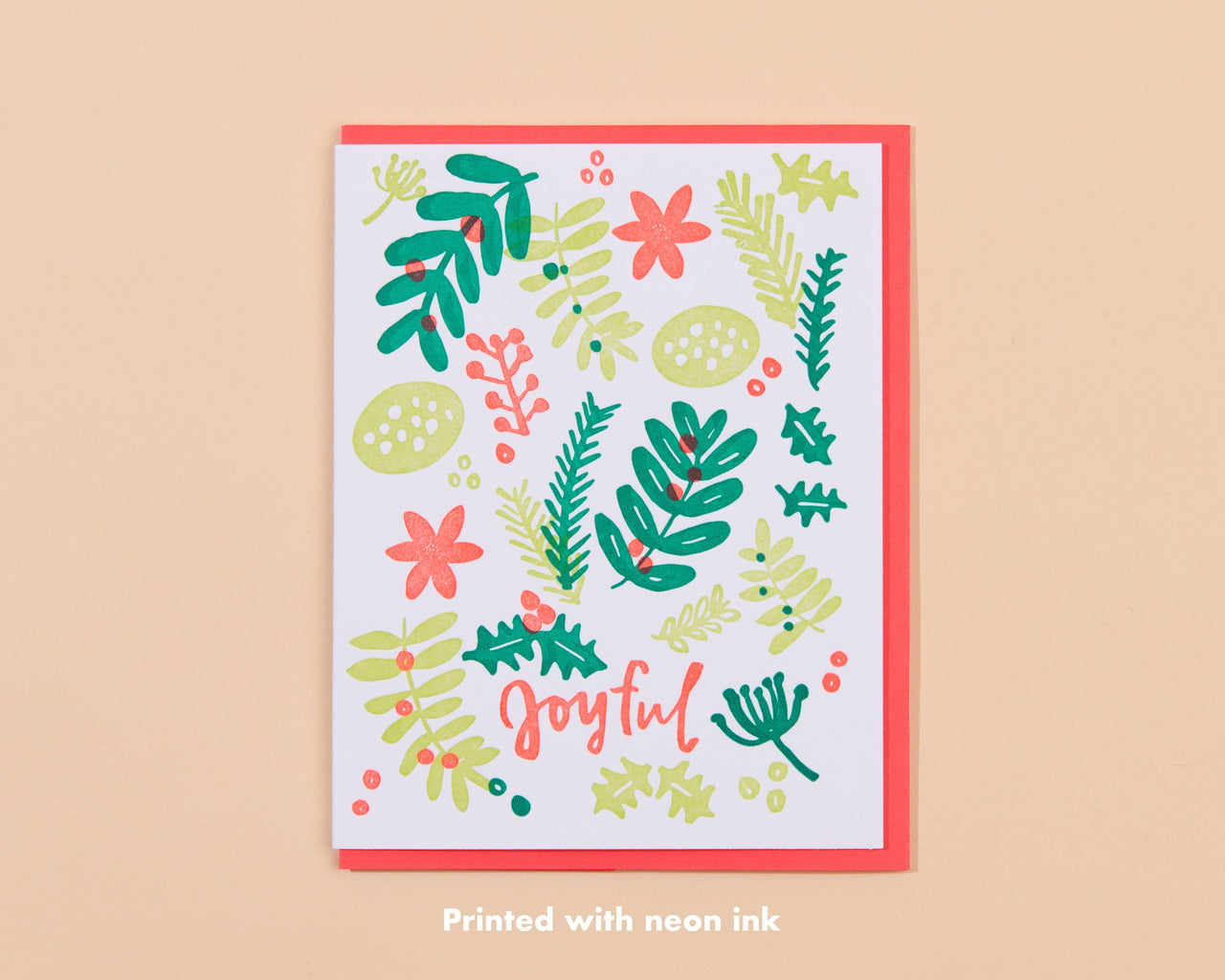 Joyful Holiday Plants Letterpress Greeting Card - Christmas Card- Made in USA
