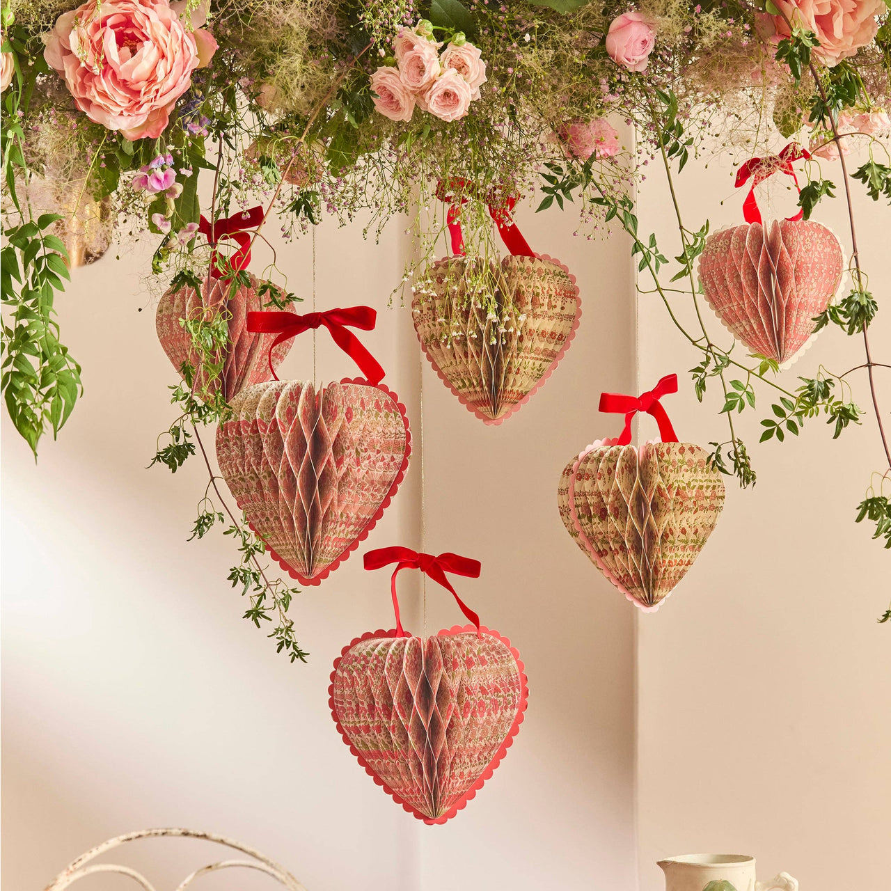 Meri Meri x Liberty Paper Honeycomb Heart Decorations