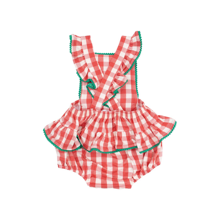 Strawberry Gingham | Ric-Rac Ruffle Sunsuit