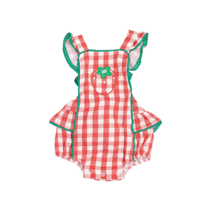 Strawberry Gingham | Ric-Rac Ruffle Sunsuit