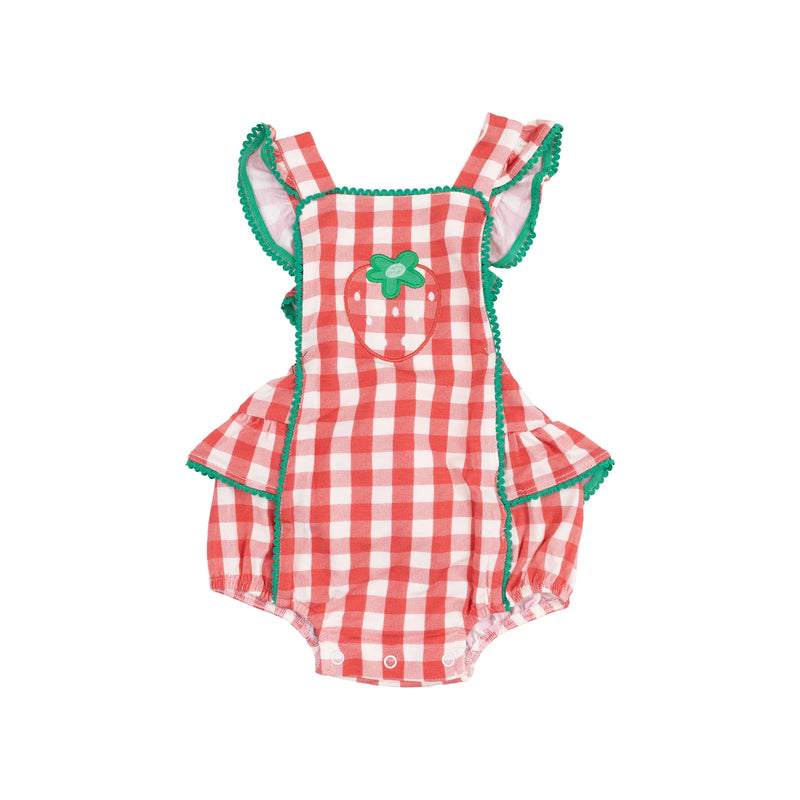 Strawberry Gingham | Ric-Rac Ruffle Sunsuit