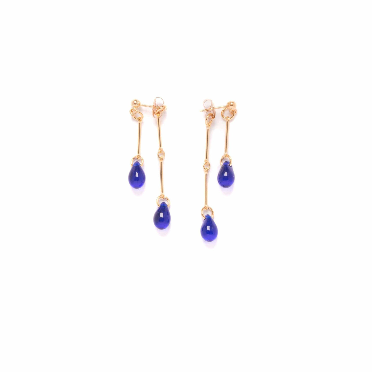 Cobalt Glass Double Drop Earrings