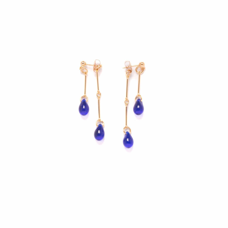 Cobalt Glass Double Drop Earrings