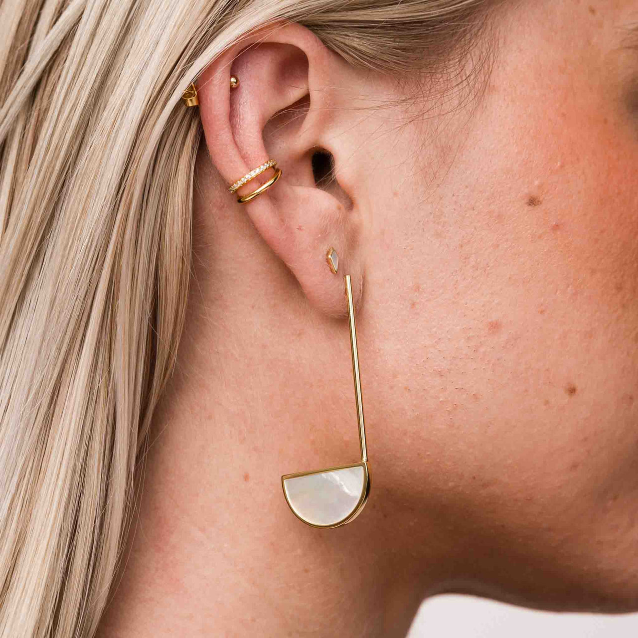 14K Gold Plated Nova Pearl Earrings - Mother of Pearl Accents