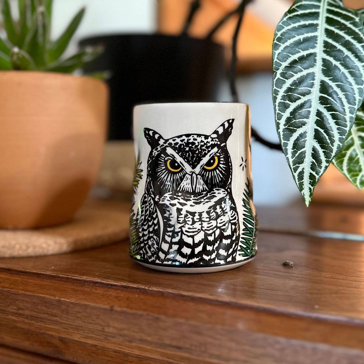 Lucky Great Horned Owl Cup - XLarge Ceramic Mug Father's Day