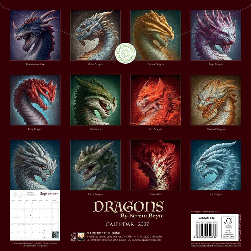 Dragons by Kerem Beyit Wall Calendar 2027 (Art Calendar) by