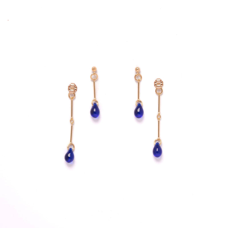 Cobalt Glass Double Drop Earrings